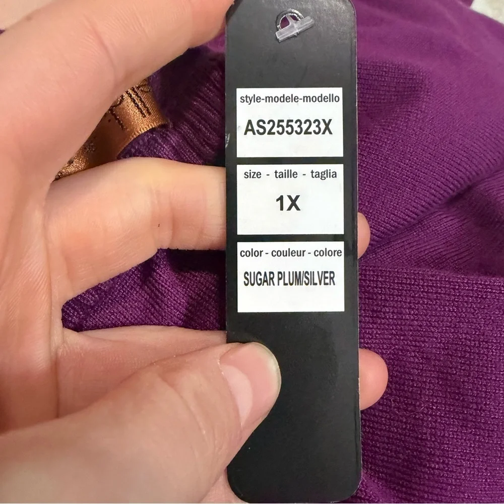 Belldini plus size purple embellished bow neck sweater sugar plum